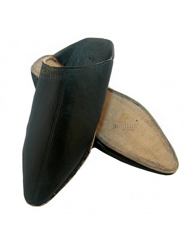 Babouche traditionnel noir babouche de Marrakech  bout pointu