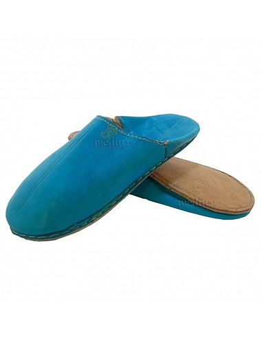 Babouche traditionnel bleu babouche de Marrakech  bout rond