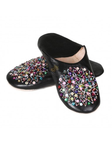 Babouche Essaouira noir babouche marocaine en cuir veritable