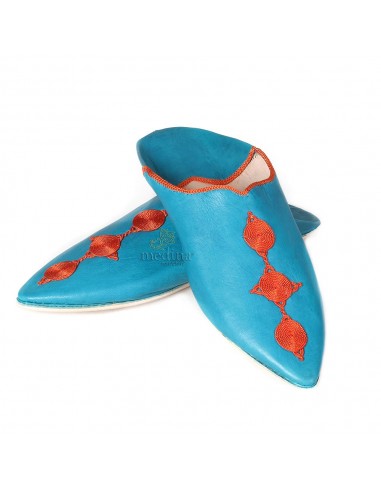 Babouche de Fez  bout pointu bleu et...