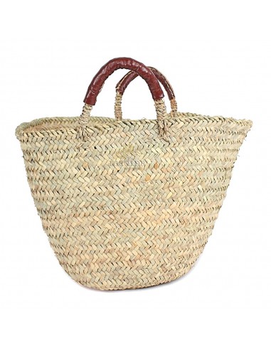 Panier marocain avec poignes en cuir chocolat