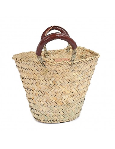Panier marocain avec poignes en cuir bordeau