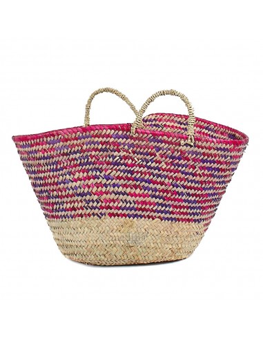 Panier marocain design avec poignes en corde tresse rose