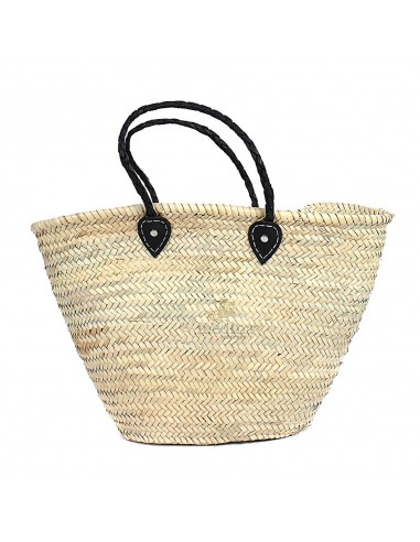 Panier marocain avec poignes en cuir tress noir