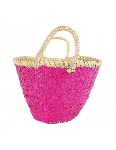 Panier marocain design avec poignes en corde trsse et dcor de pailletes rose