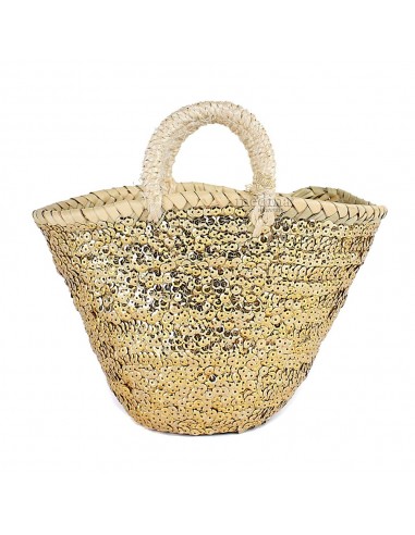 Panier marocain design avec poignes en corde trsse dcor de paillettes dores
