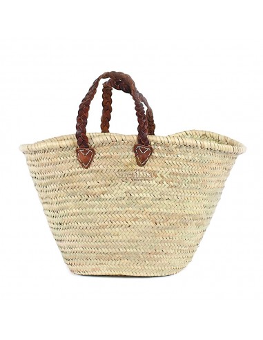 Panier marocain avec poignes en cuir tress marron