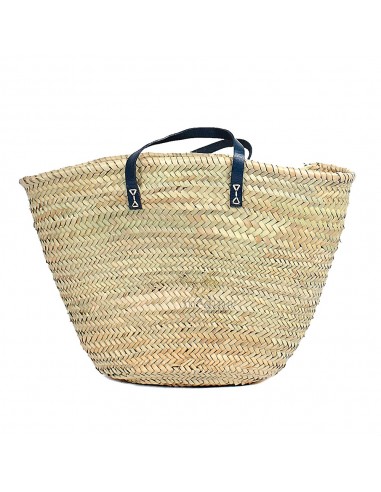 Panier marocain avec poignes plates en cuir bleu