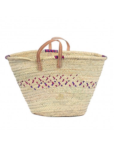 Panier marocain avec poignes plates en cuir naturel