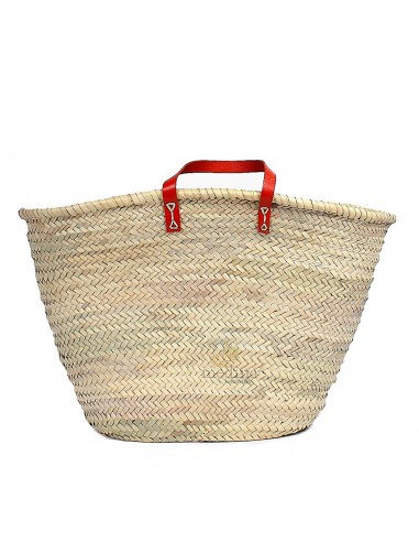 Panier marocain avec poignes plates en cuir rouge