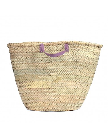 Panier marocain avec poignes plates en cuir rose