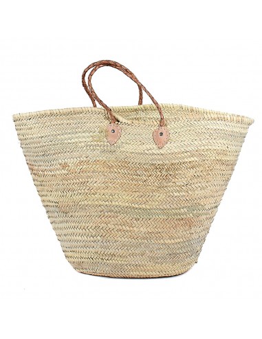 Panier marocain avec poignes fines trsses en cuir naturel