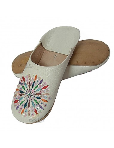 Babouches femme rafia blanche en cuir