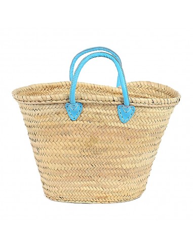 Panier marocain avec poignes en cuir turquoise