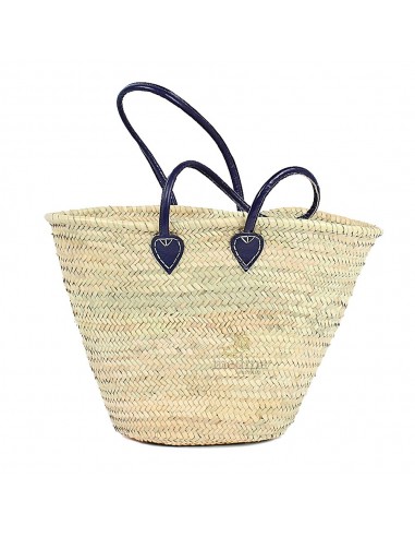 Panier marocain avec grandes poignes en cuir bleu