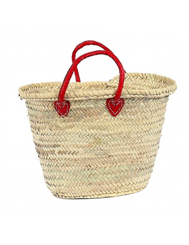 Panier marocain avec poignes en cuir rouge