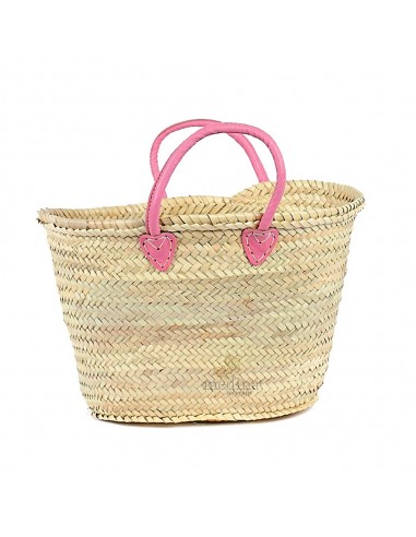 Panier marocain avec poignes en cuir rose