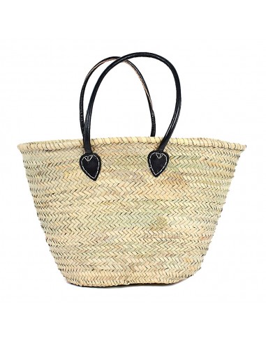 Panier marocain avec grandes poignes en cuir noir