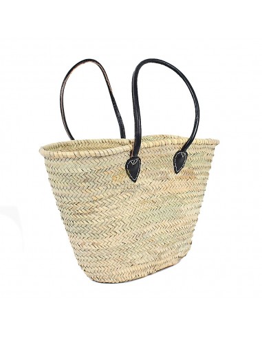 Panier marocain avec grandes poignes en cuir noir