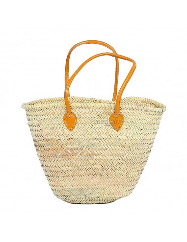 Panier marocain avec grandes poignes en cuir jaune
