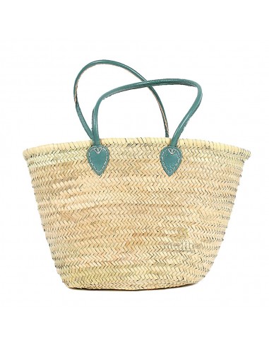 Panier marocain avec grandes poignes en cuir vert