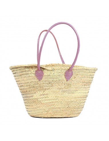 Panier marocain avec grandes poignes en cuir rose