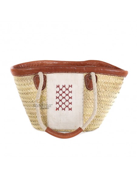 Panier en osier et cuir motif chergui