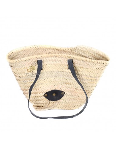 Panier marocain avec grandes poignes plates en cuir noir et fermeture originale