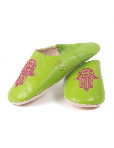 Babouche marocaine main de Fatima verte