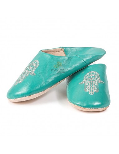 Babouche marocaine main de Fatima turquoise