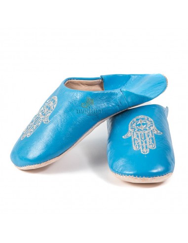 Babouche marocaine main de Fatima bleue