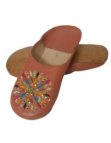 Babouches femme rafia ocre en cuir
