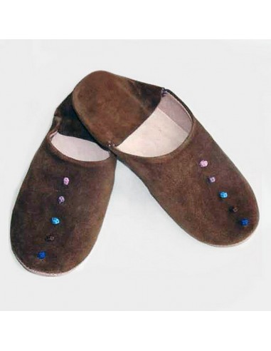 Babouche Rosa Babouche en daim marron et passementerie de soie