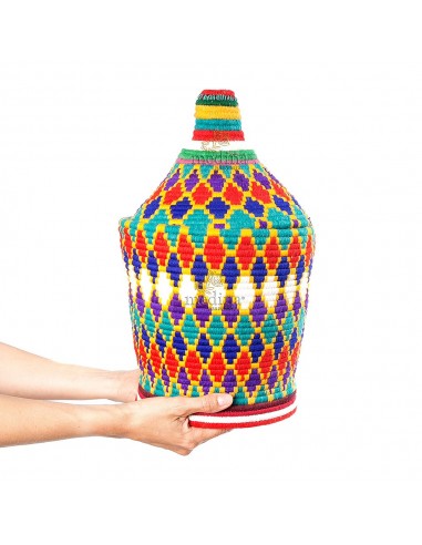 Grande boite vintage 38 cousue et tisse au fil de laine multicolore