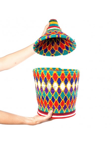 Grande boite vintage 38 cousue et tisse au fil de laine multicolore