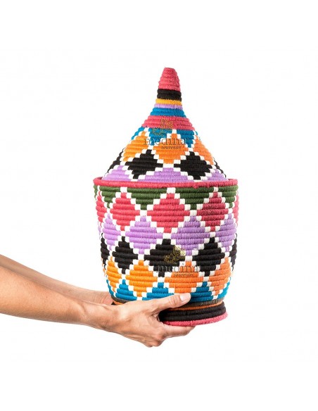 Grande boite vintage 48 cousue et tisse au fil de laine multicolore