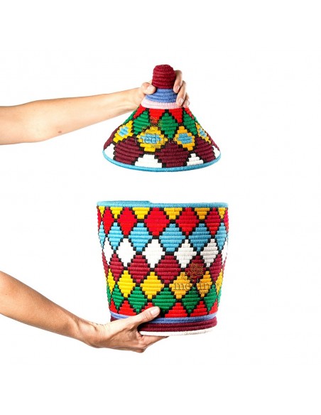 Grande boite vintage 49 cousue et tisse au fil de laine multicolore