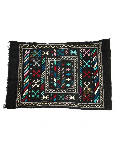 Tapis vintage fait main tapis berbre aux motifs ethniques sur fond noir