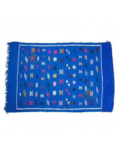 Tapis vintage fait main tapis berbre aux motifs ethniques sur fond cobalt