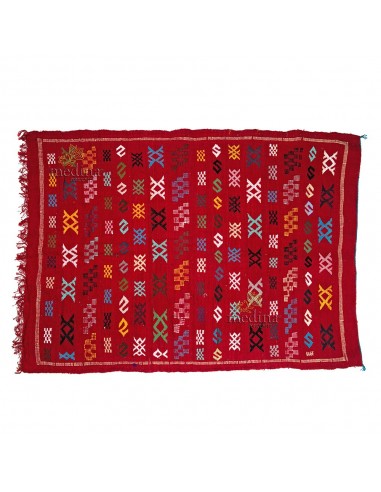Tapis vintage fait main tapis berbre aux motifs ethniques sur fond rouge