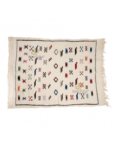 Tapis vintage fait main tapis berbre aux motifs ethniques sur fond cru