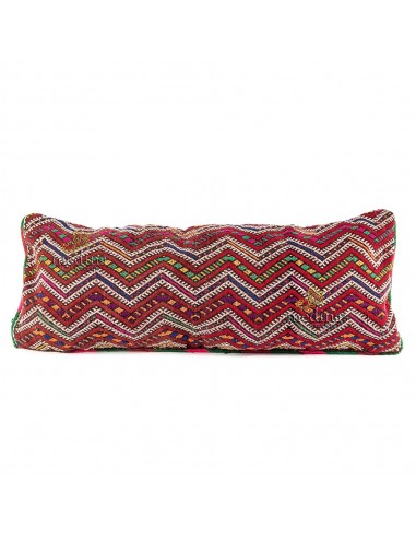 Grand coussin vintage rectangulaire tiss  la main couleurs rouge et bordeaux