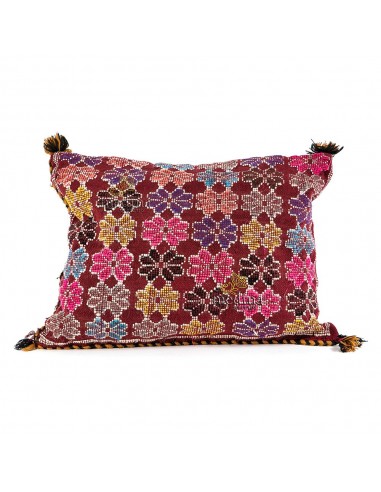 Coussin vintage tiss  la main coussin en laine vierge color avec pompons