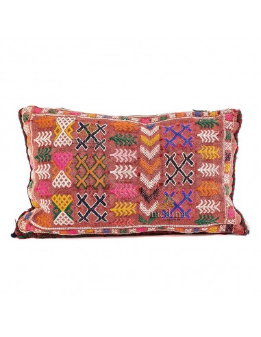 Coussin vintage tiss  la main rouges avec motifs