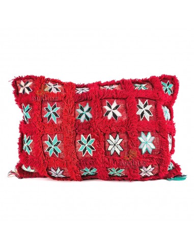 Grand coussin vintage rectangulaire rouge tiss et brod main