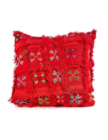 Coussin vintage rouge tiss et brod main coussin artisanal design carreaux