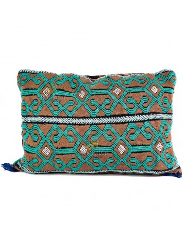 Coussin vintage couleur vert et taupe coussin rectangulaire tiss et brod  la main