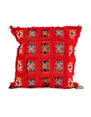 Coussin carr vintage rouge vif tiss et brod main