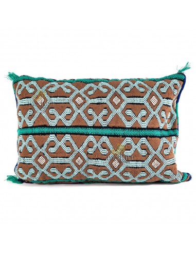 Coussin vintage couleur vert taupe et blanc coussin rectangulaire tiss et brod  la main