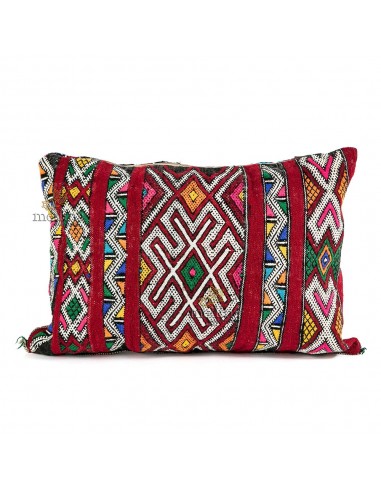 Coussin vintage tiss  la main rouge avec motifs blanc